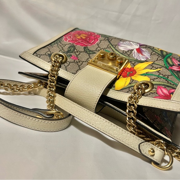 Gucci Gg Supreme Monogram Flora Small Padlock Tote Multicolor Mystic White - Picture 8 of 16